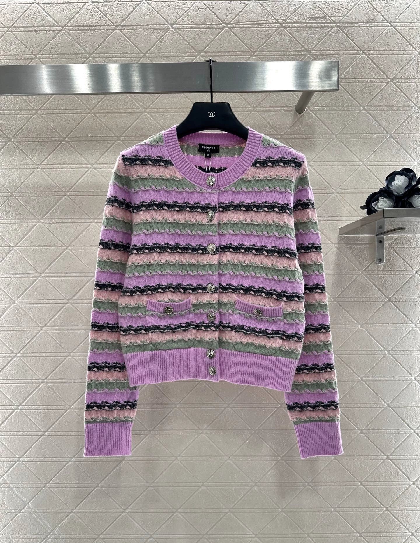 25fw Striped knitted cardigan