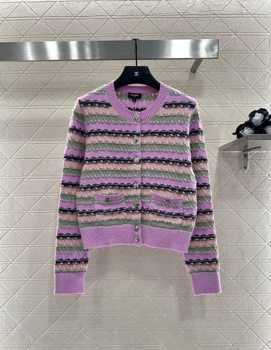 25fw Striped knitted cardigan