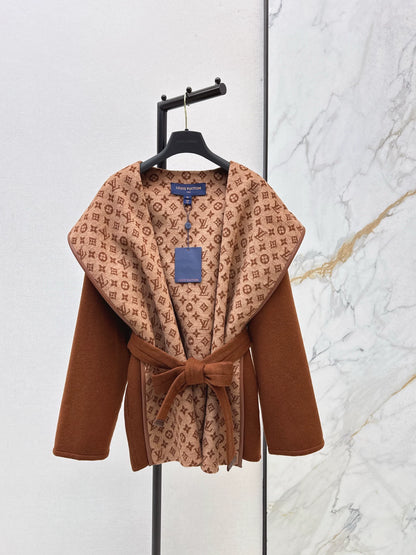 Double sided wearable classic wrap style short hooded jacket