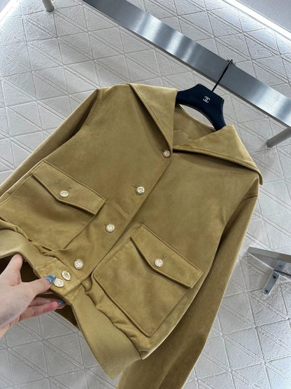 Flip collar suede jacket jacket