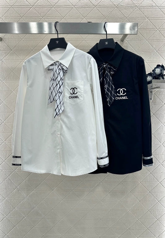 25fw Printed silk scarf shirt