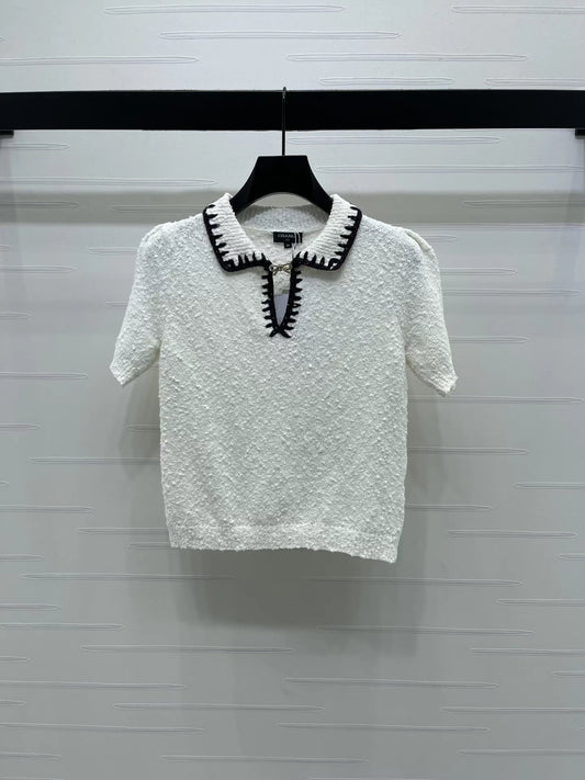 Color blocking lapel short sleeved shirt