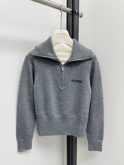 25fw Half zip lapel knit sweater