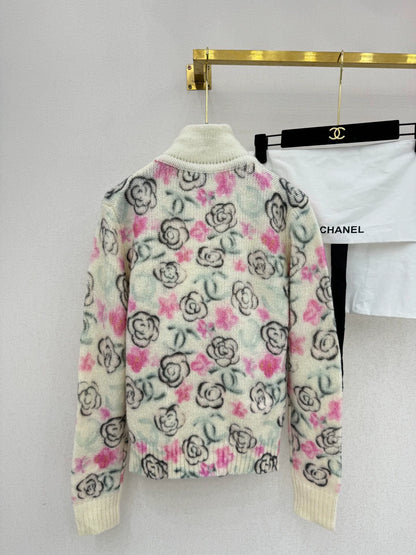 Camellia print cashmere cardigan