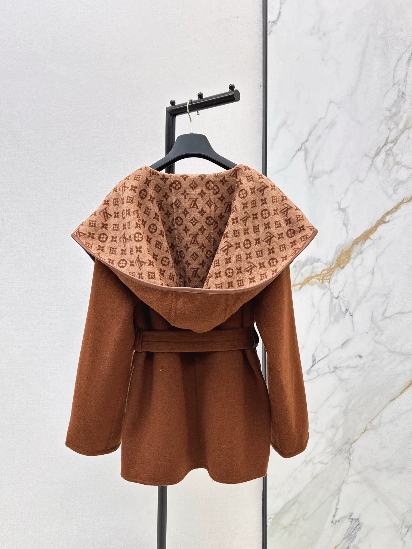 Double sided wearable classic wrap style short hooded jacket