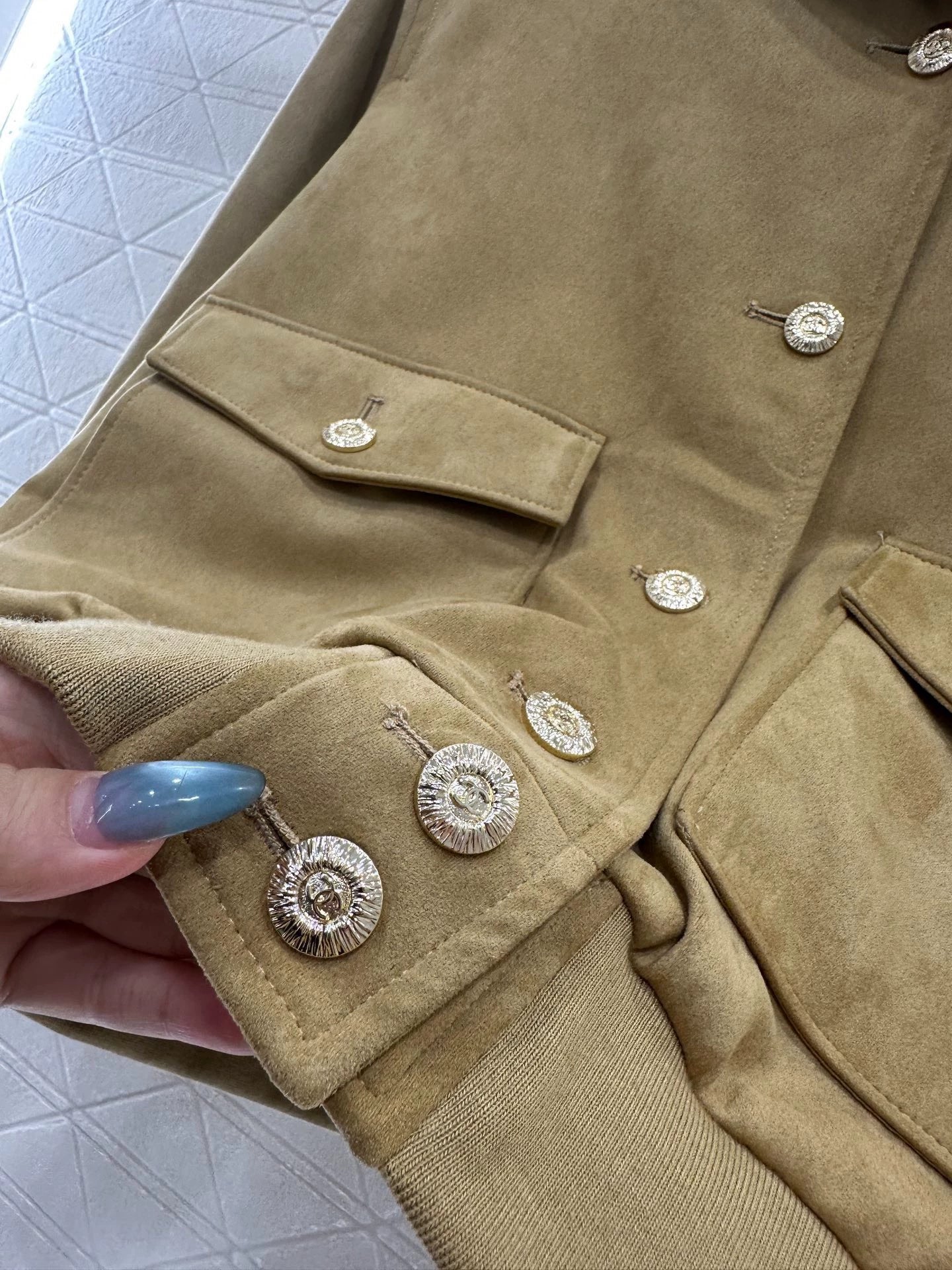 Flip collar suede jacket jacket