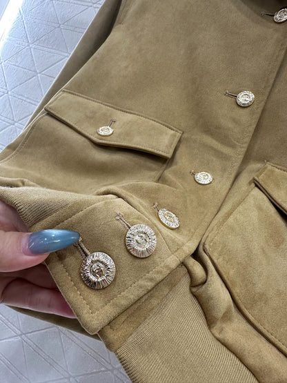 Flip collar suede jacket jacket