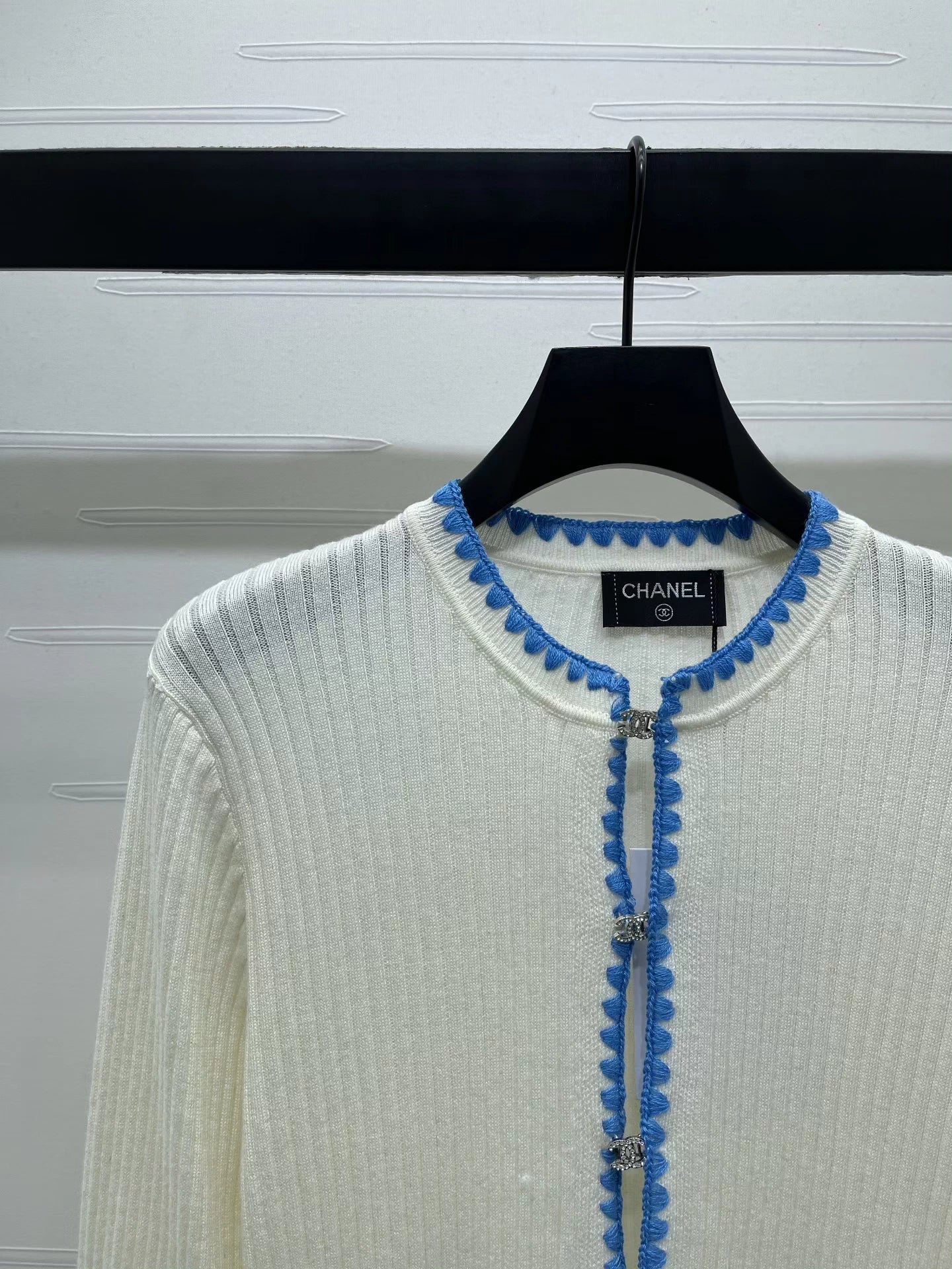 25fw Color blocking hook edge round neck jacket