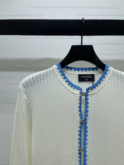 25fw Color blocking hook edge round neck jacket