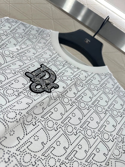 Round neck printed nail bead T-shirt