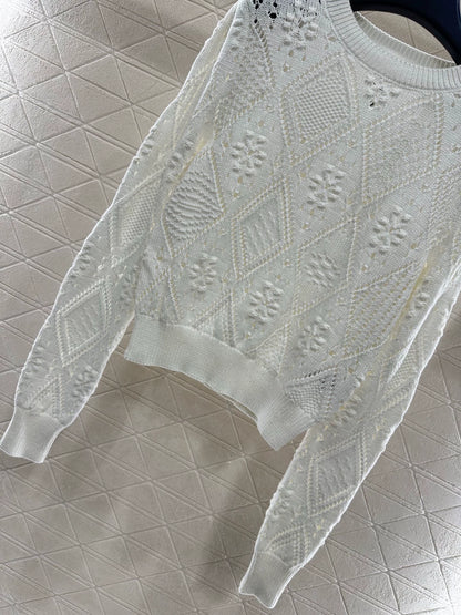 Hollow jacquard knitted pullover sweater