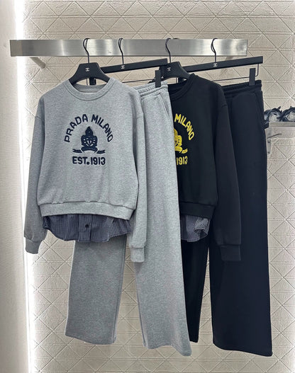 25fw Splicing plaid hoodie and pants set