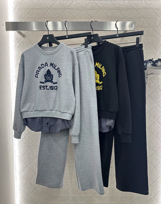 25fw Splicing plaid hoodie and pants set