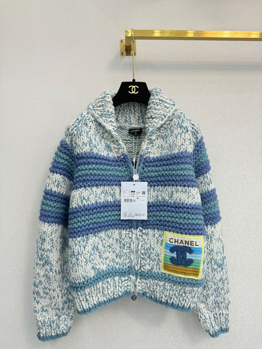 Contrast striped logo cardigan