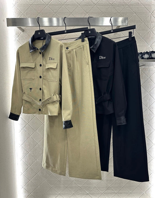 25fw Collar leather jacket and pants set