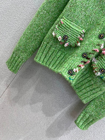 Stand up collar long sleeved sweater jacket