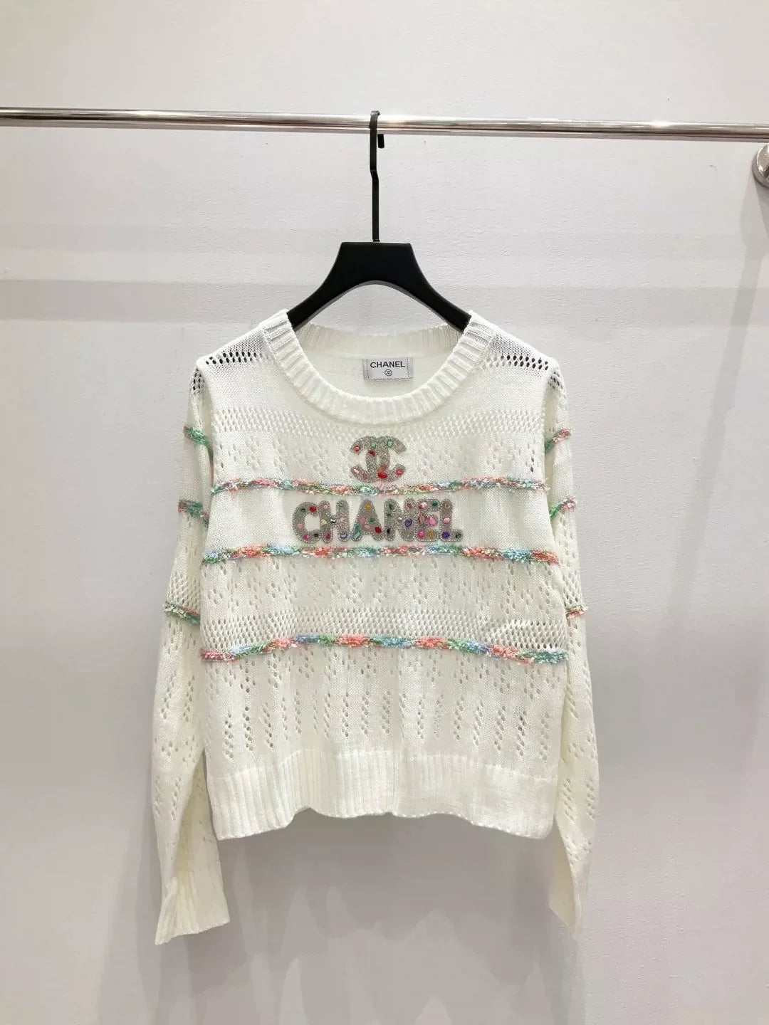25fw Hollow out rhinestone sweater