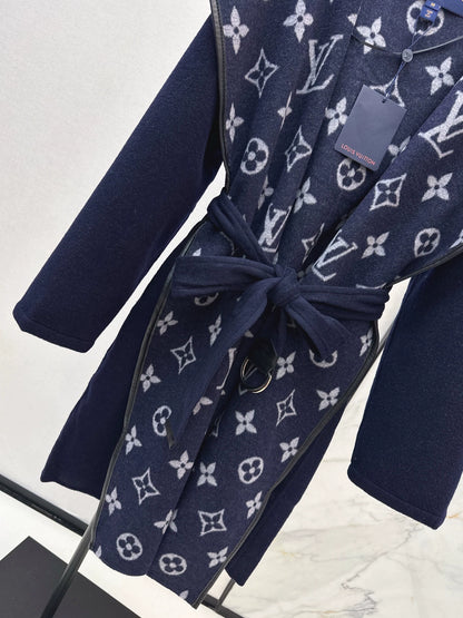 Double sided wearable classic wrap style long hooded coat