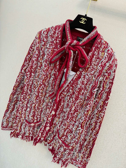 Red tassel knitted cardigan