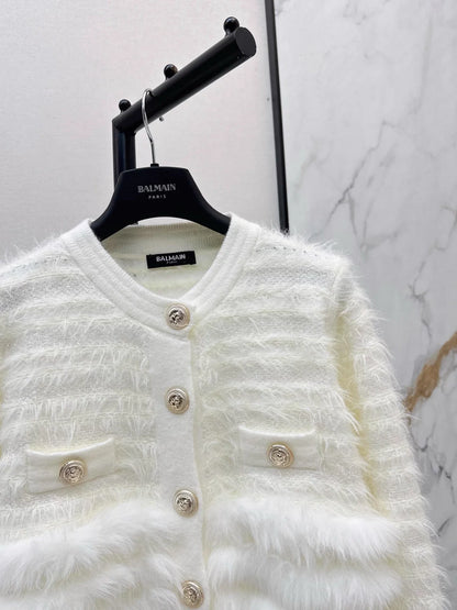 Patchwork fuzzy design knitwear