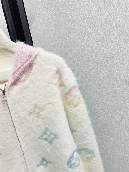 25fw Old flower hooded zipper cardigan