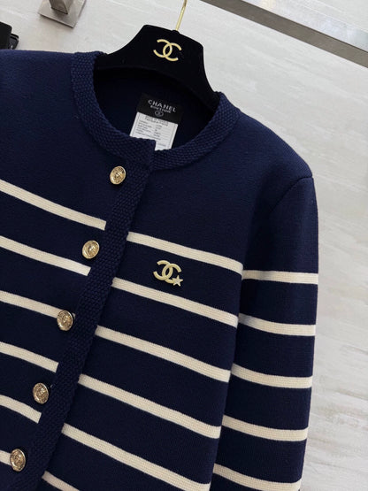 Navy striped wool cardigan jacket