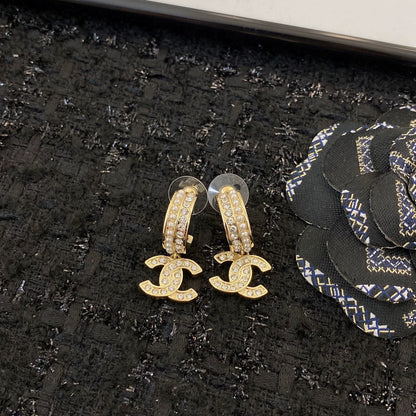 Double C pearl rhinestone earrings