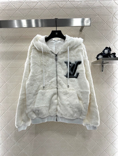 25fw Hooded fur coat