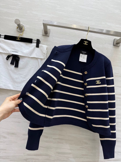 Navy striped wool cardigan jacket