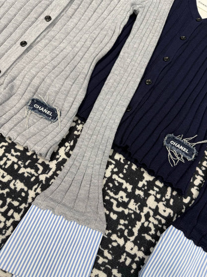 Knitted long sleeved shirt collar with patchwork