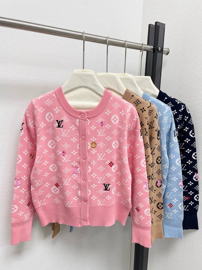 25fw Full printed vintage knitted cardigan