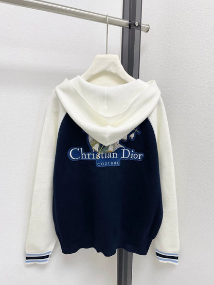 25fw Embroidered zipper hooded cardigan