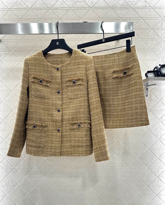 Woolen woolen coat short skirt set