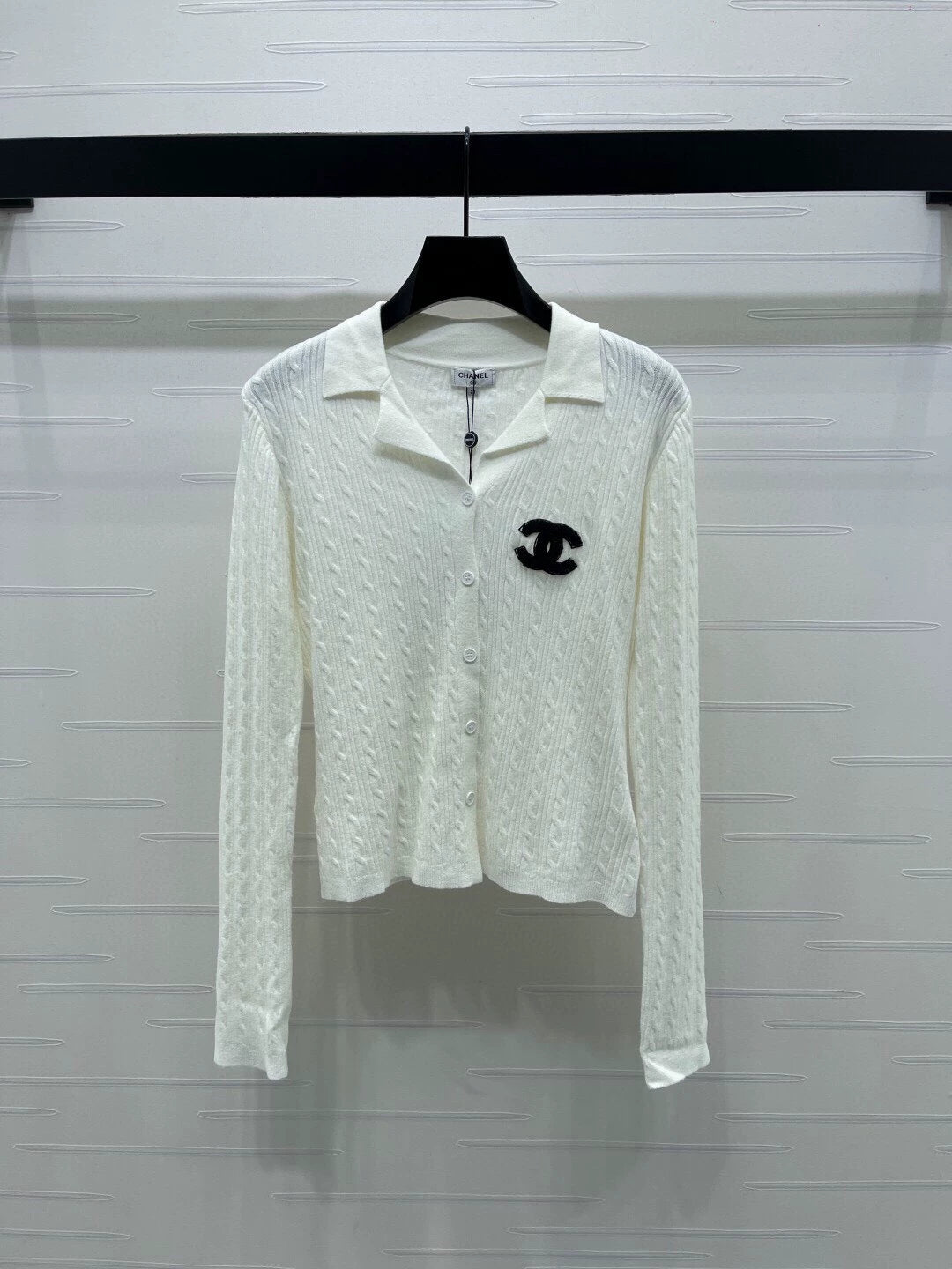 Vertical pit stripe lapel cardigan