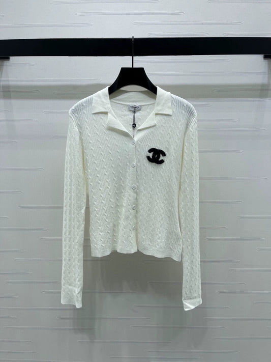 Vertical pit stripe lapel cardigan