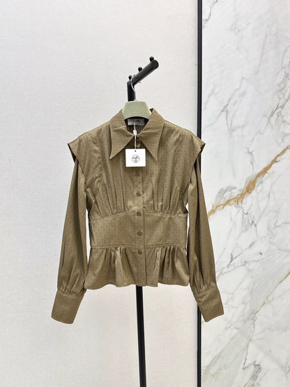 25fw Dark patterned jacquard waist cinched shirt