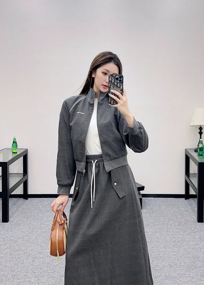 25fw Collar jacket drawstring skirt set