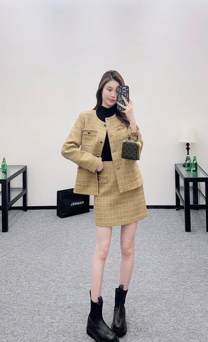 Woolen woolen coat short skirt set