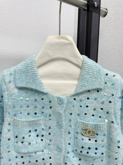 25fw Sequined lapel cardigan