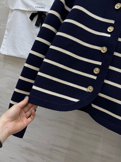 Navy striped wool cardigan jacket