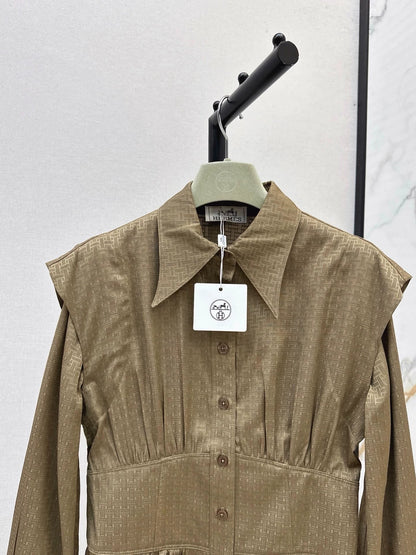 25fw Dark patterned jacquard waist cinched shirt