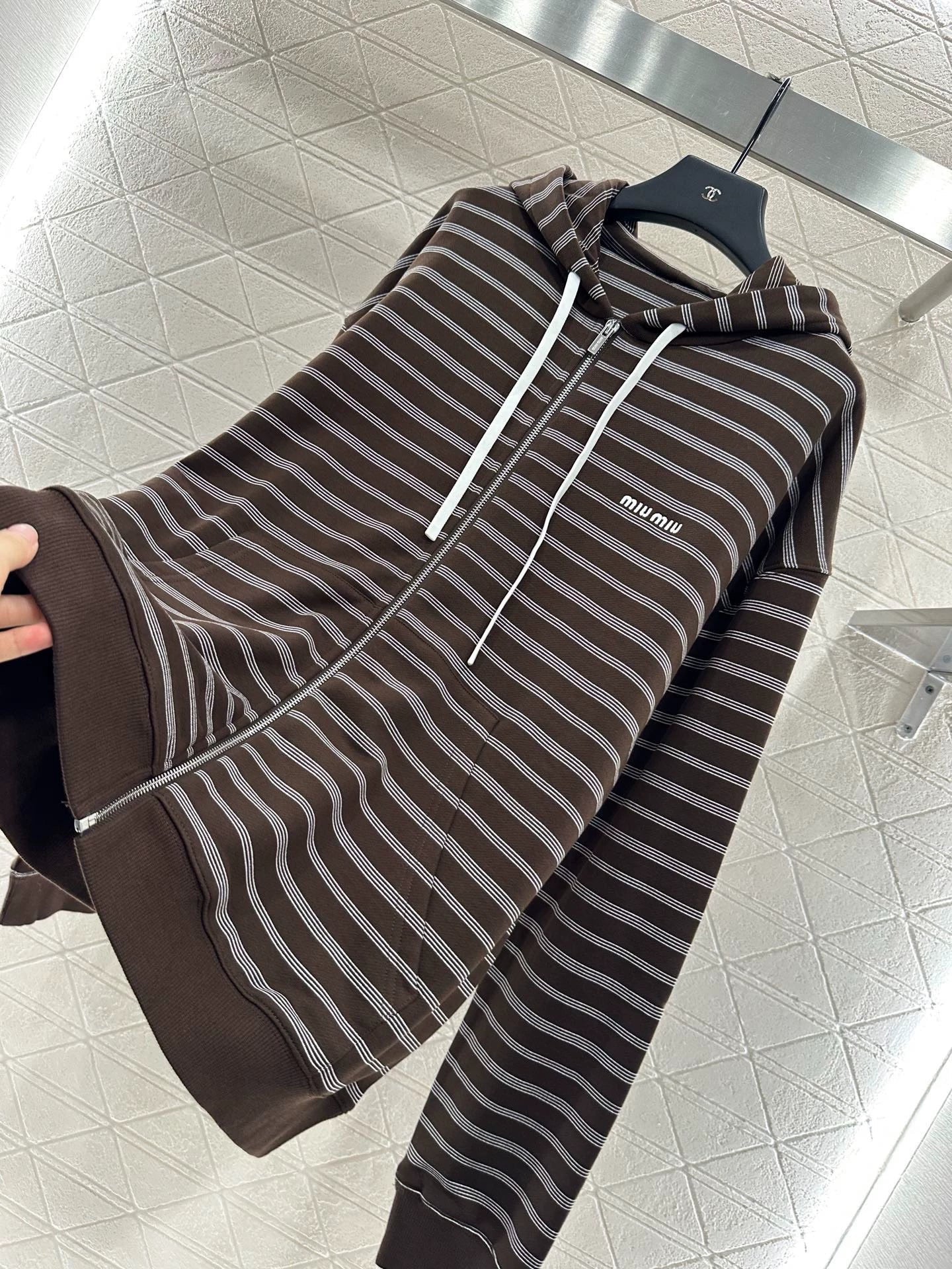 25fw Hooded zip-up striped jacket(BROWN/BLUE)