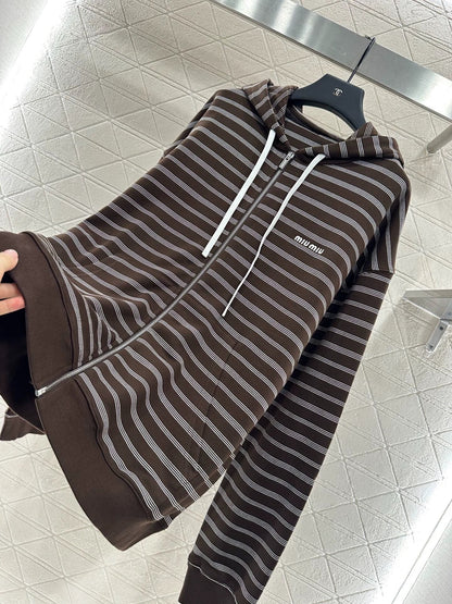 25fw Hooded zip-up striped jacket(BROWN/BLUE)
