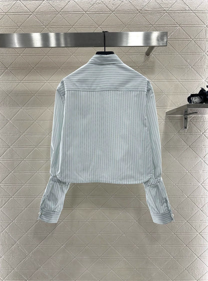 Short striped drawstring sleeve shirt