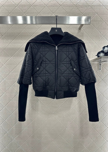 25fw Lamb wool lined diamond grid jacket
