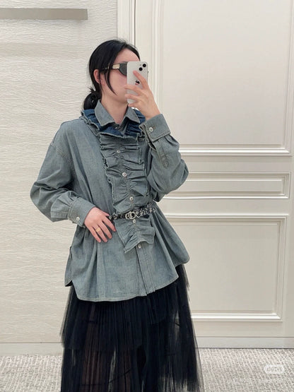 25fw Lace denim shirt