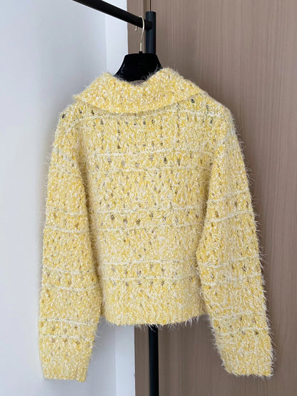 Logo hollowed out lapel cardigan