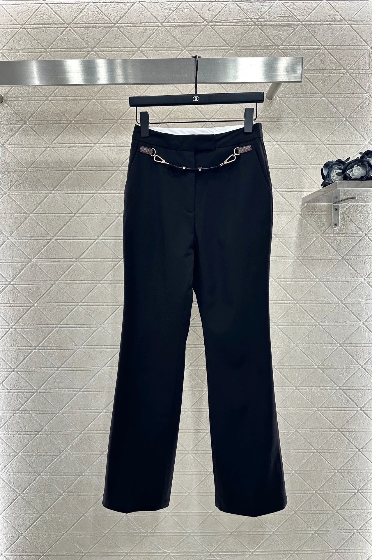 25fw Leather chain buckle suit straight leg pants