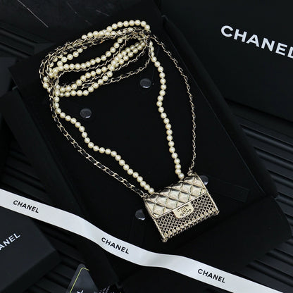 Double layer pearl crossbody metal bag