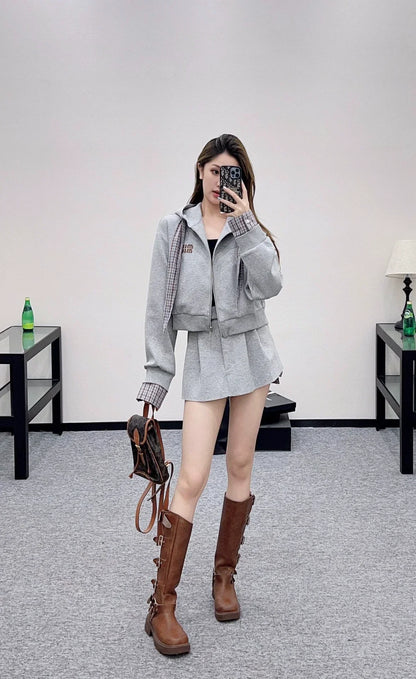 25fw Hooded jacket and short skirt set